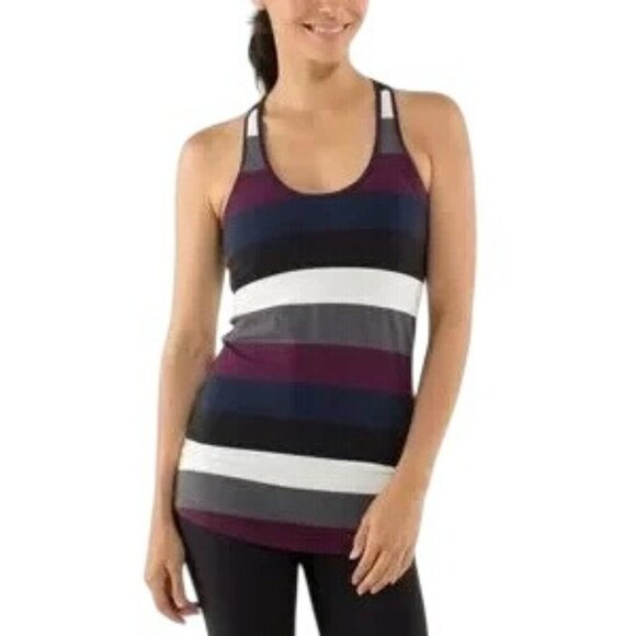 Lululemon Cool Racerback Hyper Stripe Tank Top in Plum - Picture 1 of 6